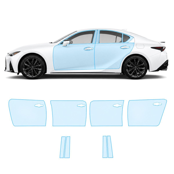 Антигравійна захисна бронеплівка за лекалами для Lexus IS XE30 facelift 2 2021- зони дверей і стійки вікон