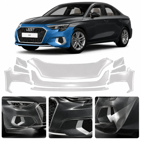 Антигравійна захисна бронеплівка за лекалами для Audi A3 8Y 2020-2024 - передній бампер