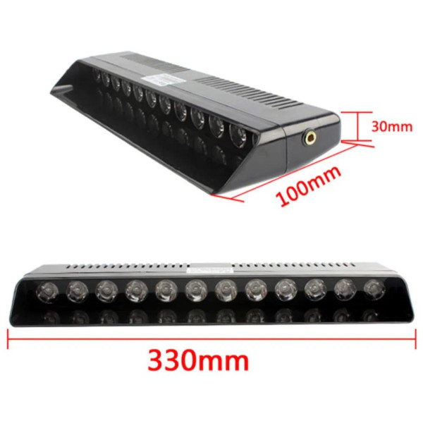Страбоскоп Светодиодный 12V DRL 330x100 мм 12LED (B-R) прикуривание выключатель на присосках (KING S12)