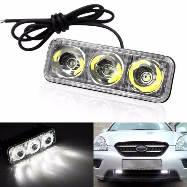 Денні ходові вогні ДХО 85x30x35 мм /9W* 3LED / корпус метал / Білі 2 шт
