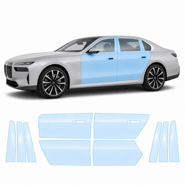 Антигравійна захисна бронеплівка за лекалами для BMW i7 G70 2022- зони дверей і стійки вікон