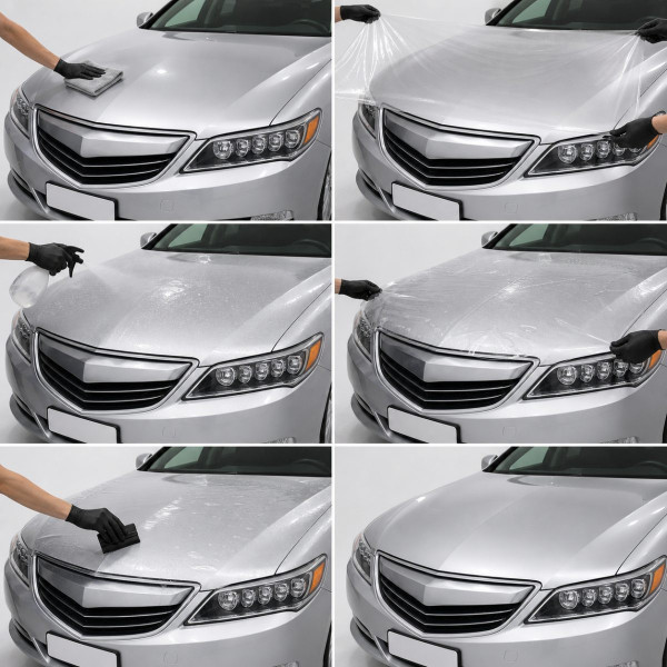 Антигравийная защитная бронепленка по лекалам для Acura RLX I 2014-2017 - передняя часть авто (капот бампер фары крылья)