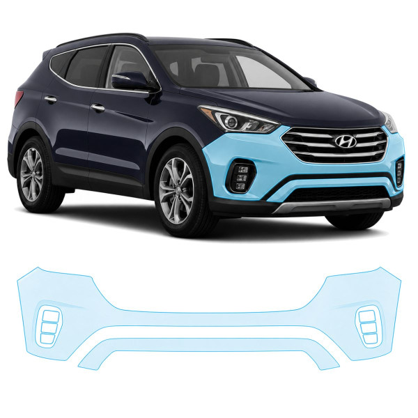 Антигравийная защитная бронепленка по лекалам для Hyundai Santa Fe DM facelift 2016-2018 - передний бампер