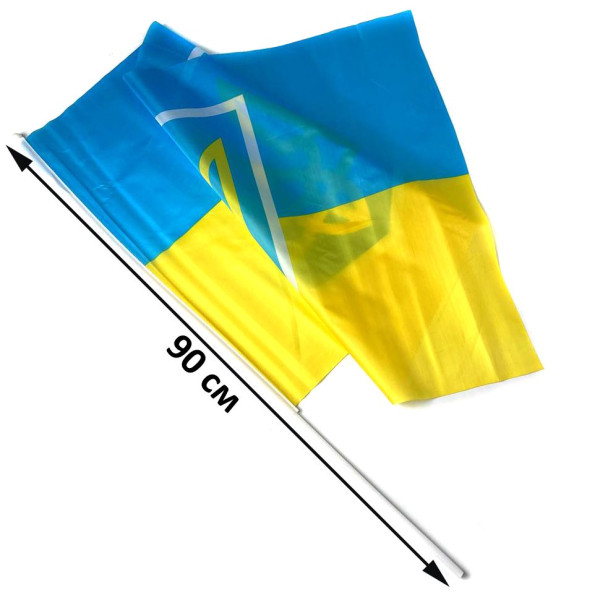 Флаг для авто УКРАИНЫ 90 х 60 см С Гербом На Флагштоке 1 шт