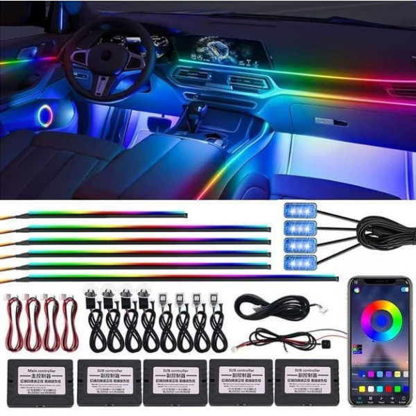 LED Підсвічування Салон неоновий RGB Ambient light 12V Bluetooth (Набір 18 в 1)