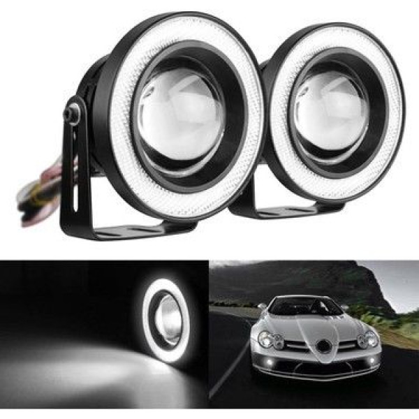 LED Fog Lights Round Lens with DRL D64mm 12V 10W 7000K White and Yellow Light 2 pcs (AG-2511 W+Y)