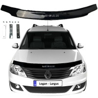 Дефлектор капота мухобійка Renault Logan I 2004-2012 Кріплення пластини та скотч Voron Glass