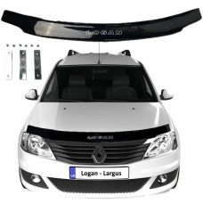 Дефлектор капота мухобійка Renault Logan I 2004-2012 Кріплення пластини та скотч Voron Glass