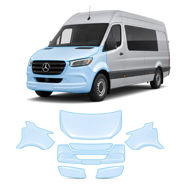 Антигравійна захисна бронеплівка за лекалами для Mercedes-Benz Sprinter W907 2018- передня частина авто (капот бампер крила))