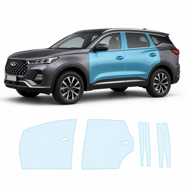 Антигравійна захисна бронеплівка за лекалами для Chery Tiggo 7 Pro I 2020-2022 - зони дверей і стійки вікон