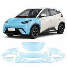 Антигравийная защитная бронепленка по лекалам для BYD Seagull (Dolphin Surf) I 2023- передняя часть авто (капот бампер фары крылья)