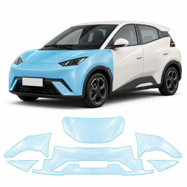 Антигравийная защитная бронепленка по лекалам для BYD Seagull (Dolphin Surf) I 2023- передняя часть авто (капот бампер фары крылья)
