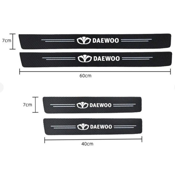 Защитная пленка накладка на пороги для Daewoo Черный Карбон 4 шт