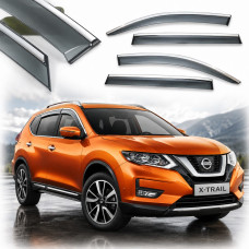 Дефлекторы окон ветровики Benke для Nissan X-Trail / Rogue (T32) 2014-2021 Хром Молдинг Из Нержавеющей Стали 3D 4 шт
