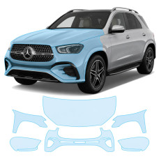 Антигравийная защитная бронепленка по лекалам для Mercedes-Benz GLE W167 facelift 2023- передняя часть авто (капот бампер фары крылья)