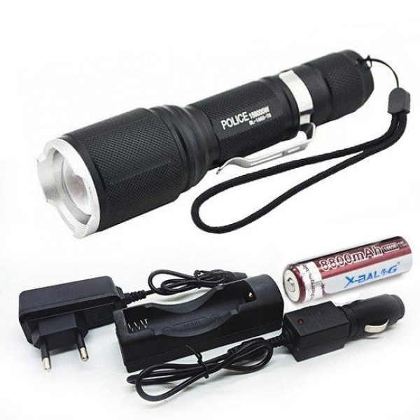Фонарь ручной POLICE X-Balog BL-1860-T6 (220В и 12В) 500 метров (8800 mAh)