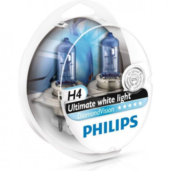 Автолампа галогенна Philips Diamon Vision H4 12V 60/55W 5000K 2 шт (12342DVS2)