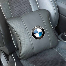 Подушка на підголівник з логотипом BMW Екошкіра 3D Кольоровий лого Чорна-Чорний кант 1 шт