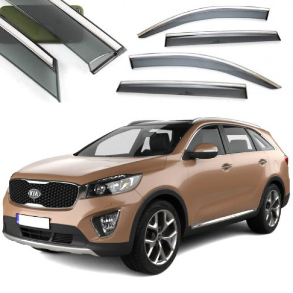 Дефлекторы окон ветровики Benke для Kia Sorento 2015-2020 Хром Молдинг Из Нержавеющей Стали 3D
