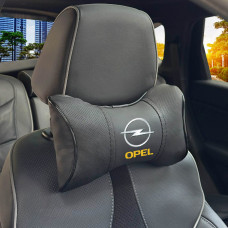 Подушка на підголівник з логотипом Opel Екошкіра 3D Кольоровий лого Чорна-Чорний кант 1 шт