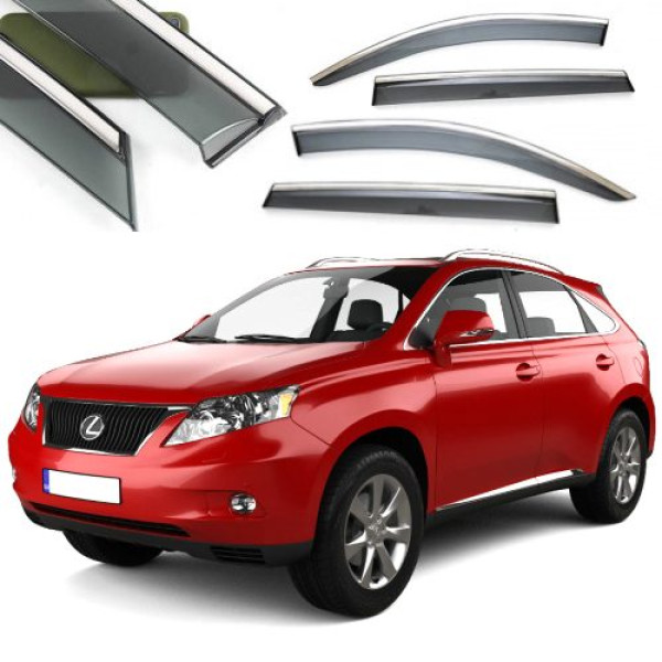 Дефлектори вікон вітровики Benke для Lexus RX 330 2003-2009- Хром Молдинг Із Нержавіючої Сталі 3D (BLXRX0323-W/S)