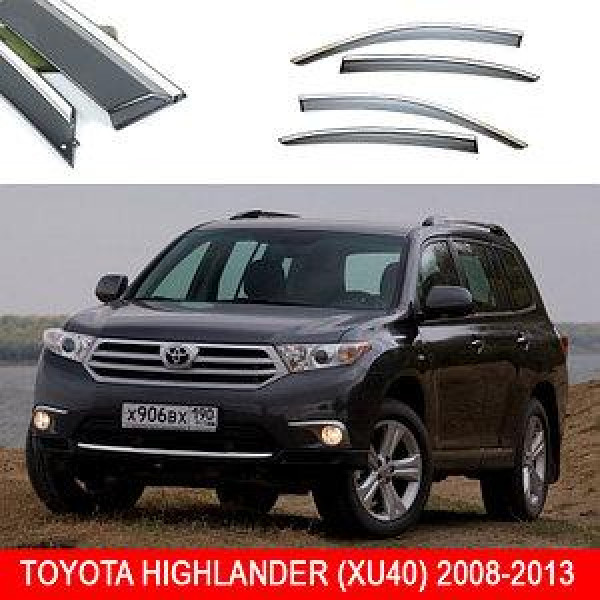 Дефлектори вікон вітровики Benke для Highlander (XU40) 2008-2013 Скотч 3M / Хром Молдинг Із Нержавіючої Сталі 3D