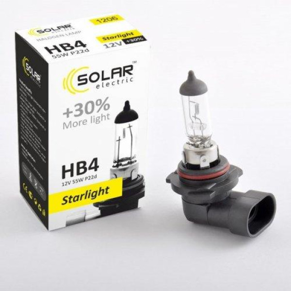 Автолампа галогенная Solar Starlight + 30% HB4 55W 12V 1 шт (1206)