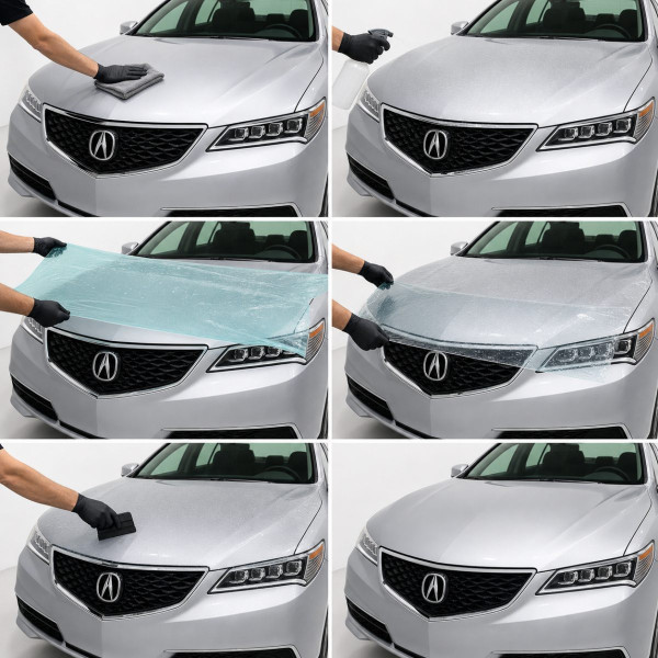 Антигравийная защитная бронепленка по лекалам для Acura TLX I facelift 2018-2020 - оптика (фары и ПТФ)