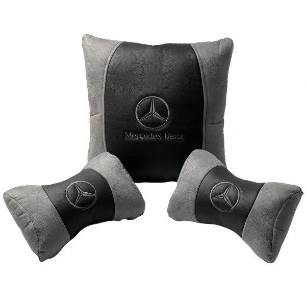 Подушка в авто с логотипом Mercedes-Benz Антара-Экокожа Черно-Серая 1 шт