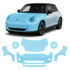 Антигравийная защитная бронепленка по лекалам для Mini Cooper Electric J01 2024- передняя часть авто (капот бампер фары крылья)