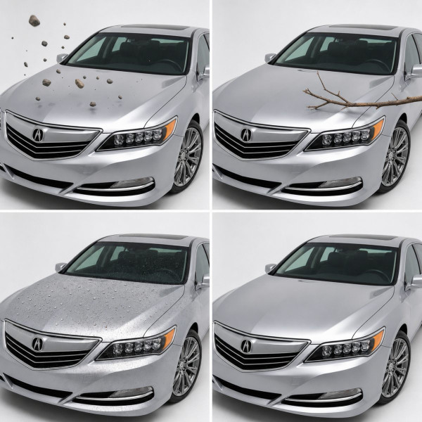 Антигравийная защитная бронепленка по лекалам для Acura RLX I 2014-2017 - передняя часть авто (капот бампер фары крылья)