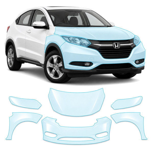 Антигравийная защитная бронепленка по лекалам для Honda HR-V (US/глобальний) II 2015-2018 - передняя часть авто (капот бампер фары крылья)