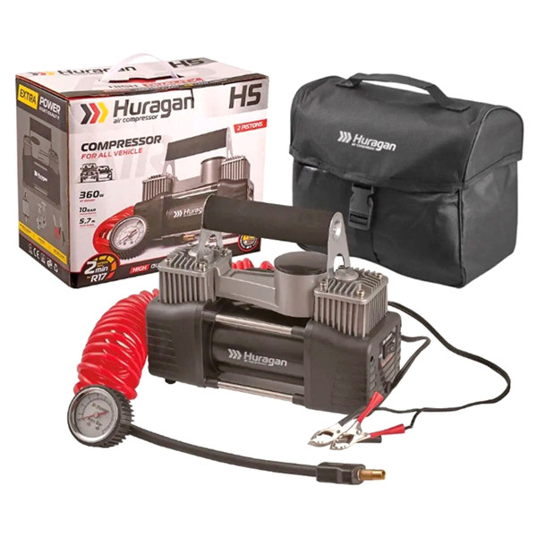 Автомобільний компресор Huragan 12v 360вт 85л 10атм 10А шланг 5,7м З Дефлятором (H5)