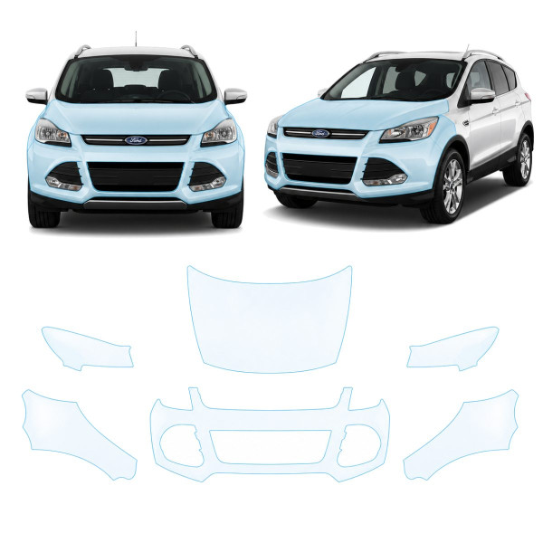 Антигравийная защитная бронепленка по лекалам для Ford Kuga II 2013-2019 - передняя часть авто (капот бампер фары крылья)