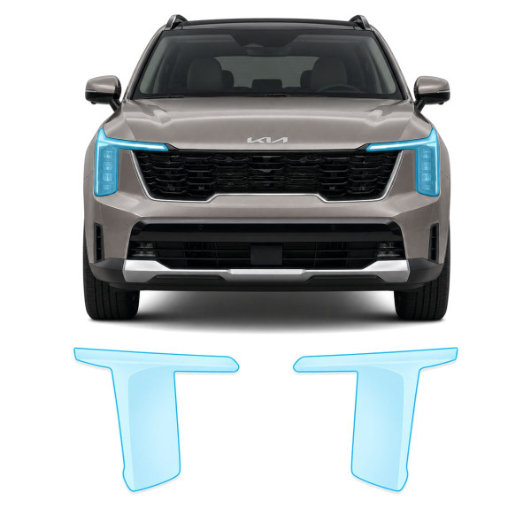 Антигравийная защитная бронепленка по лекалам для Kia Sorento MQ4 facelift 2024- оптика (фары и ПТФ)