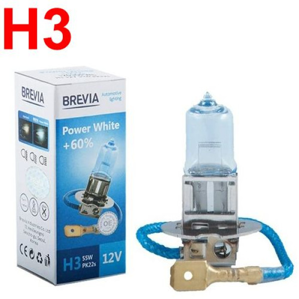 Автолампа галогенна Brevia Power White + 60% H3 12V 55W 4300K 1 шт (12030PWC)