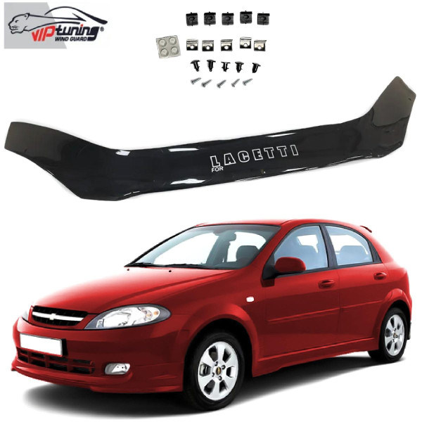 Дефлектор капота мухобойка Chevrolet Lacetti 2003- Хечбек Евро Крепление (Vip Tuning)