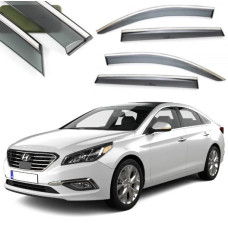 Дефлектори вікон вітровики Benke для Hyundai Sonata 2015- Cкотч 3M Хром Молдинг Із Нержавіючої Сталі 3D