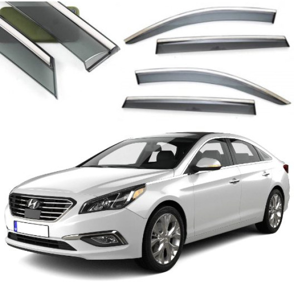 Дефлектори вікон вітровики Benke для Hyundai Sonata 2015- Cкотч 3M Хром Молдинг Із Нержавіючої Сталі 3D