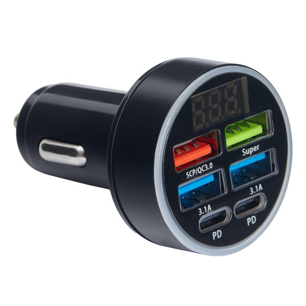 Автомобільний зарядний пристрій VOIN, 36W, 4USB QC3.0 18W + 2PD 18W, 12/24V (C-36211)