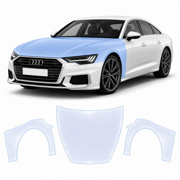 Антигравийная защитная бронепленка по лекалам для Audi A7 C8 facelift 2023-2025 - капот и передние крылья