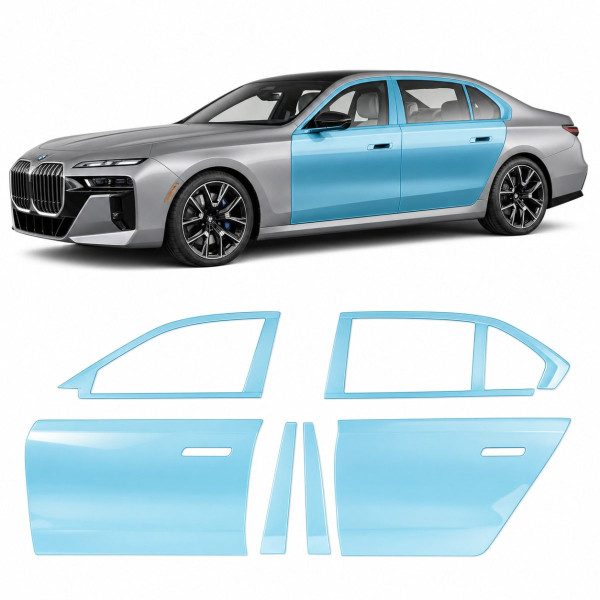 Антигравийная защитная бронепленка по лекалам для BMW 7 Series G70 2022- зоны дверей и стойки окон