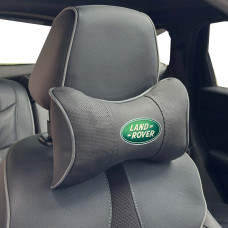 Подушка на подголовник с логотипом Land Rover Экокожа 3D Цветной лого Черная-Серый кант 1 шт