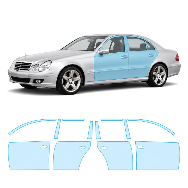Антигравийная защитная бронепленка по лекалам для Mercedes-Benz E-Class W211 facelift 2006-2009 - зоны дверей и стойки окон