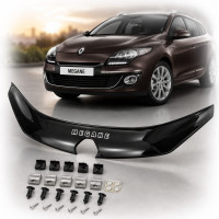 Дефлектор капоту мухобійка для Renault Megane III 2008-2014 Довга Євро Кріплення (Vip Tuning)