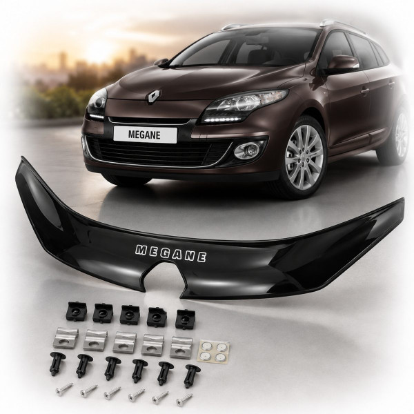 Дефлектор капота мухобойка Renault Megane III 2008-2014 Евро Крепление (Vip Tuning)