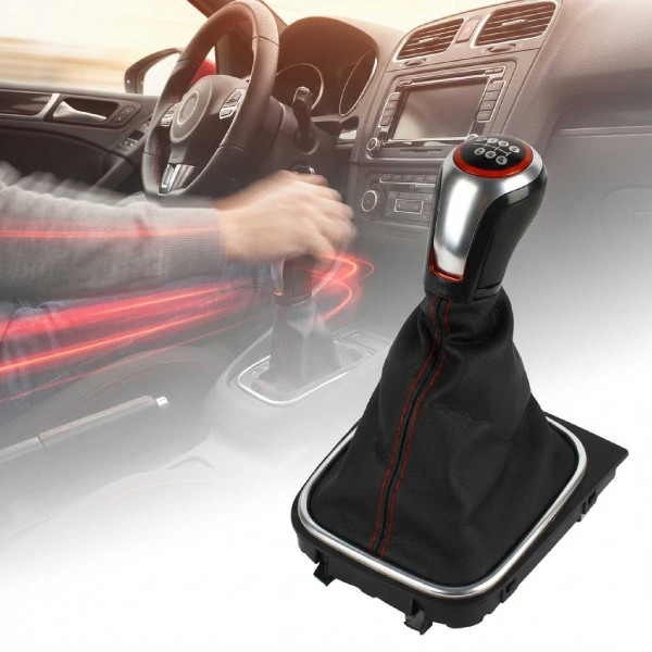 Ручка КПП з пильником у зборі Модельна для Volkswagen Golf V / VI Jetta Bora 2003-2014 MK 5/6 (6 Швидкостей) Червона нитка FXVW-153