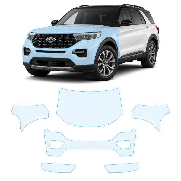 Антигравійна захисна бронеплівка за лекалами для Ford Explorer (US) VI 2020-2023 - передня частина авто (капот бампер крила))