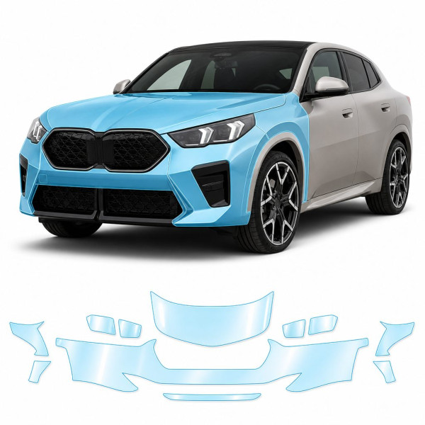 Антигравийная защитная бронепленка по лекалам для BMW iX2 U10 2023- передняя часть авто (капот бампер фары крылья)