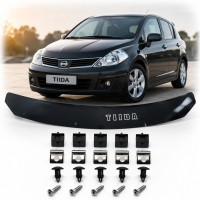 Дефлектор капота мухобойка Nissan Tiida 2004-2015 Євро Кріплення Vip Tuning (NS13)